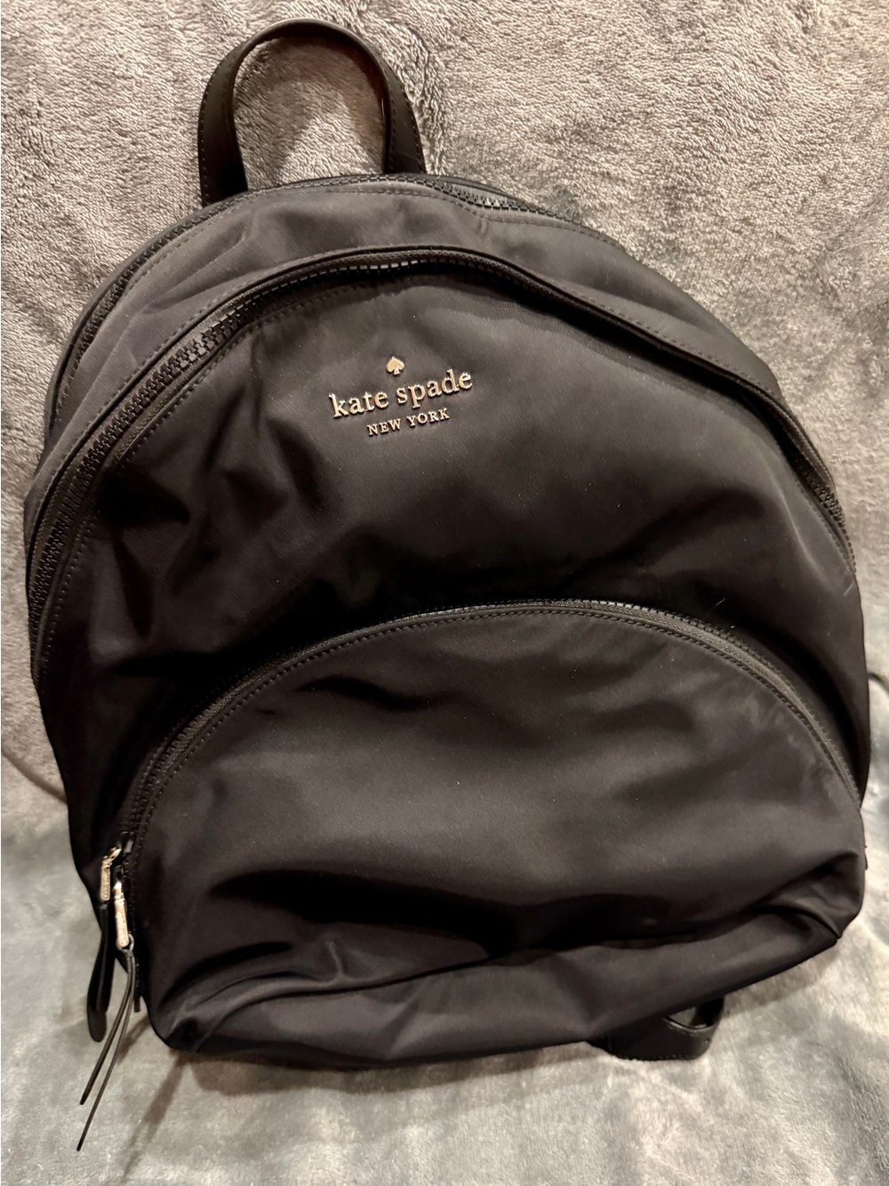 kate spade black nylon backpack with gold logo *New*